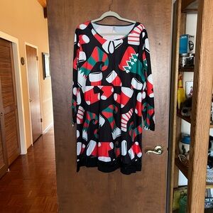 Holiday Patterned Long Sleeve Dress